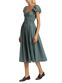 Quinn Smocked Cotton Scoopneck Midi-Dress