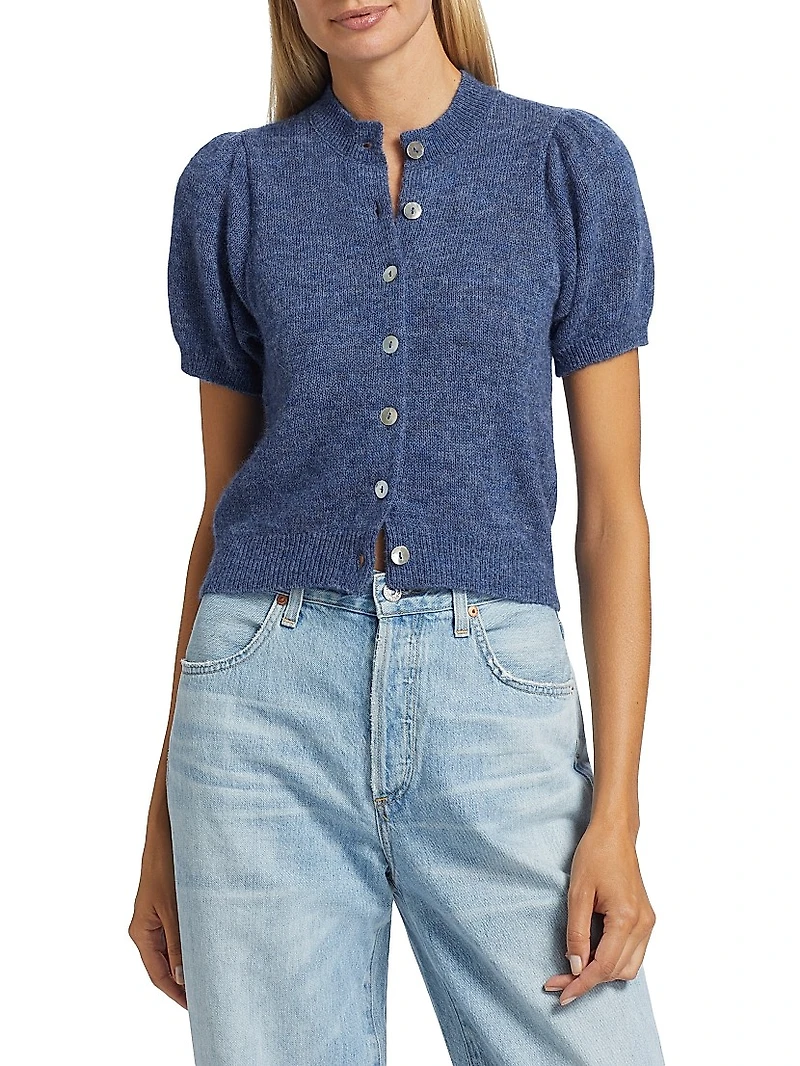 Anisa Alpaca-Wool Short-Sleeve Crop Cardigan