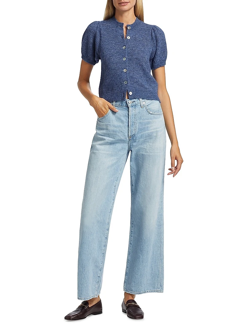 Anisa Alpaca-Wool Short-Sleeve Crop Cardigan