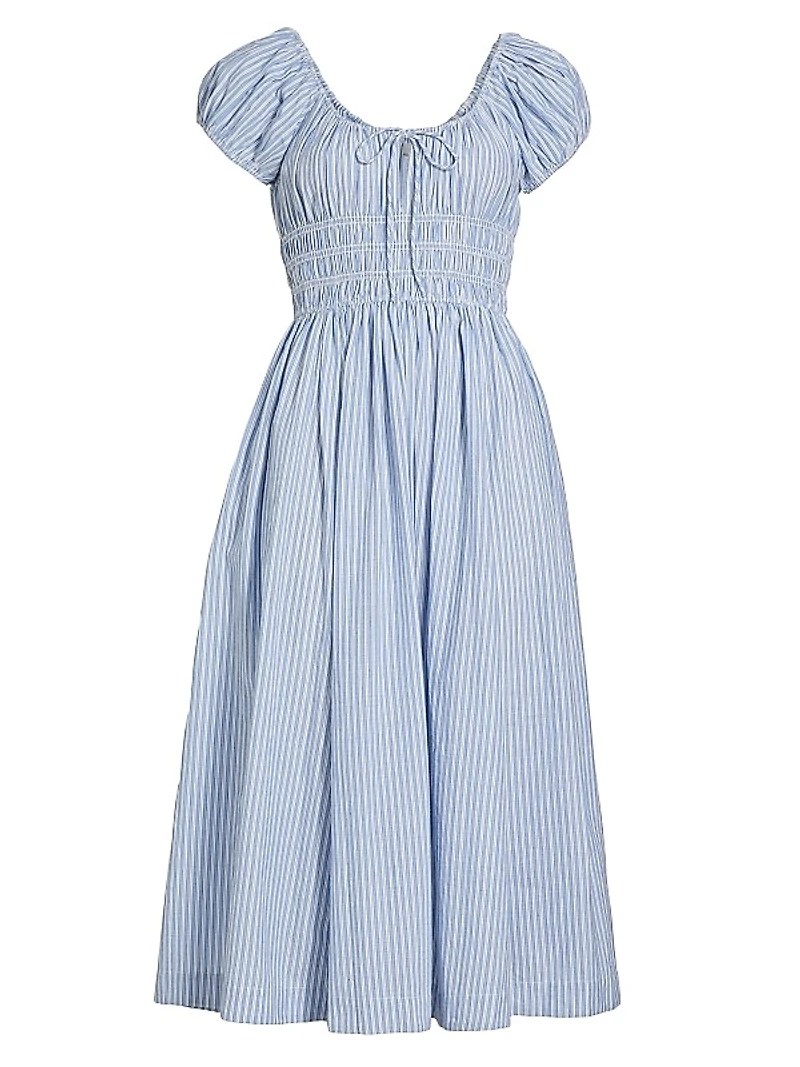 Quinn Striped Cotton Scoopneck Midi-Dress