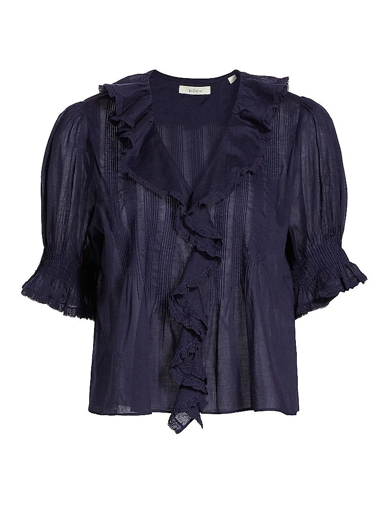 Henri Ruffled Cotton Short-Sleeve Blouse