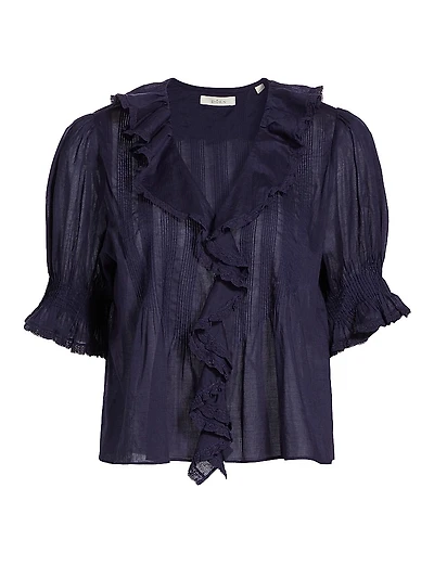 Henri Ruffled Cotton Short-Sleeve Blouse