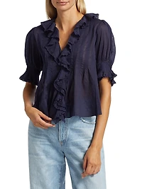 Henri Ruffled Cotton Short-Sleeve Blouse
