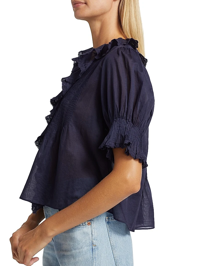 Henri Ruffled Cotton Short-Sleeve Blouse