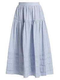 Sebastiane Striped Cotton Tiered Midi-Skirt
