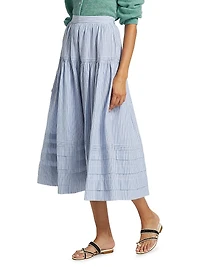 Sebastiane Striped Cotton Tiered Midi-Skirt