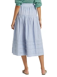 Sebastiane Striped Cotton Tiered Midi-Skirt