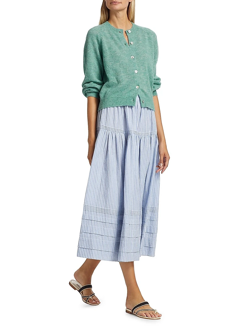 Sebastiane Striped Cotton Tiered Midi-Skirt