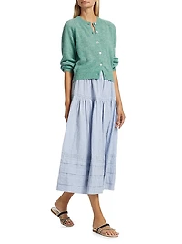 Sebastiane Striped Cotton Tiered Midi-Skirt