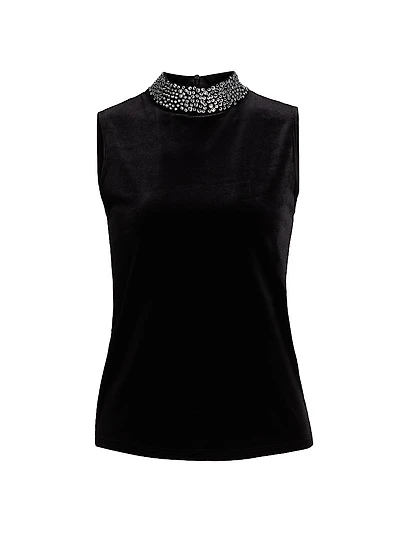 Madelyn Crystal-Embellished Mock Turtleneck Sleeveless Top