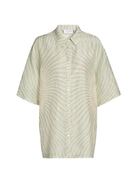 Celeste Geometric Belted Linen-Blend Top