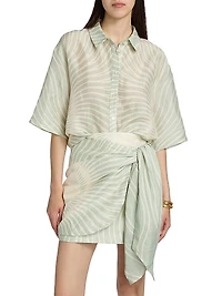 Celeste Geometric Belted Linen-Blend Top
