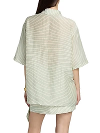 Celeste Geometric Belted Linen-Blend Top