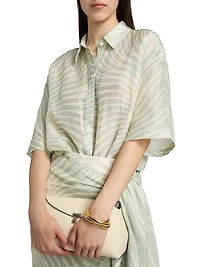 Celeste Geometric Belted Linen-Blend Top