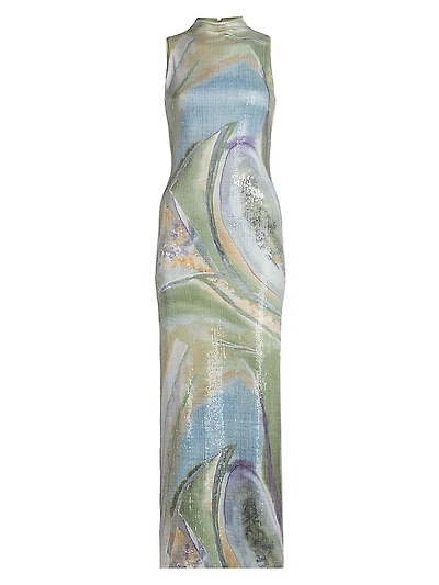 Lucinda Abstract Sequin Sleeveless Maxi Dress