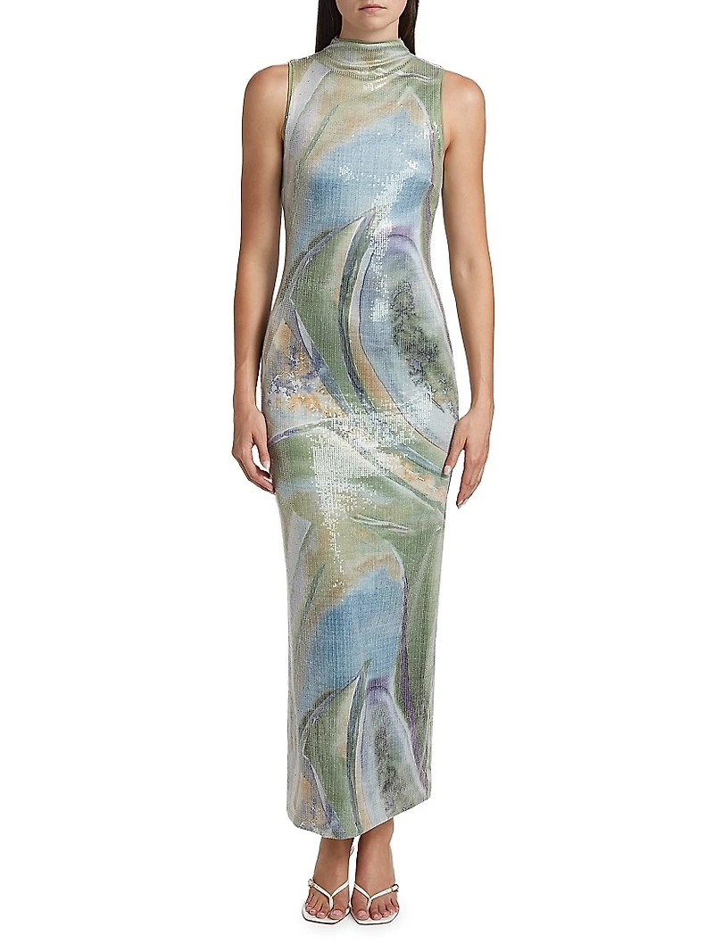 Lucinda Abstract Sequin Sleeveless Maxi Dress