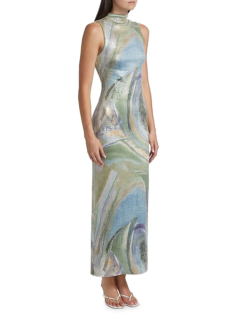 Lucinda Abstract Sequin Sleeveless Maxi Dress