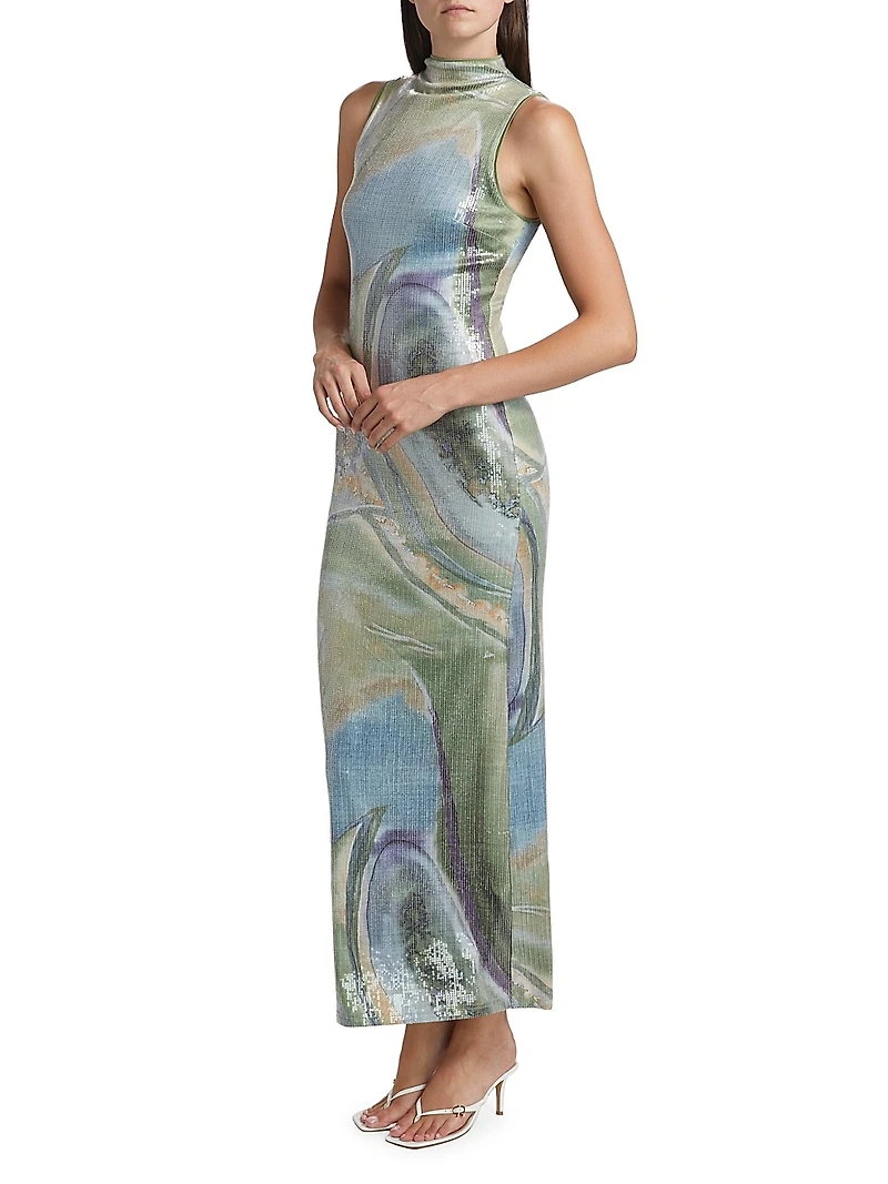 Lucinda Abstract Sequin Sleeveless Maxi Dress