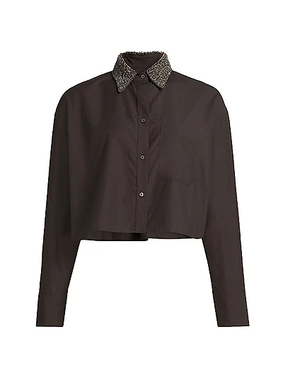 Little Big Joe Crystal-Embellished Cotton Crop Shirt