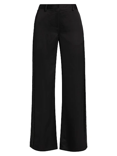 Howard Beaded Linen-Blend Straight-Leg Pants