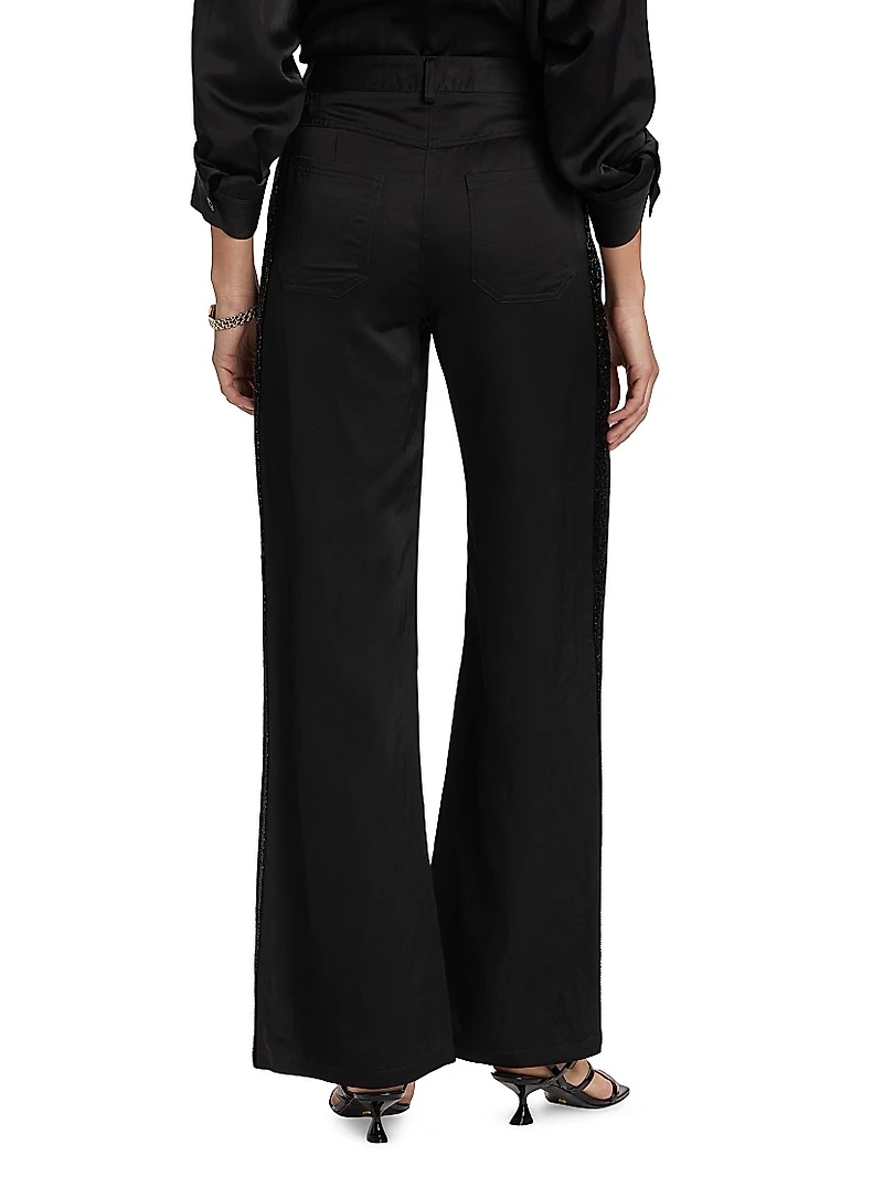 Howard Beaded Linen-Blend Straight-Leg Pants