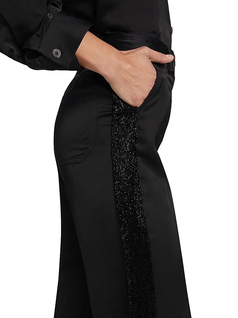 Howard Beaded Linen-Blend Straight-Leg Pants