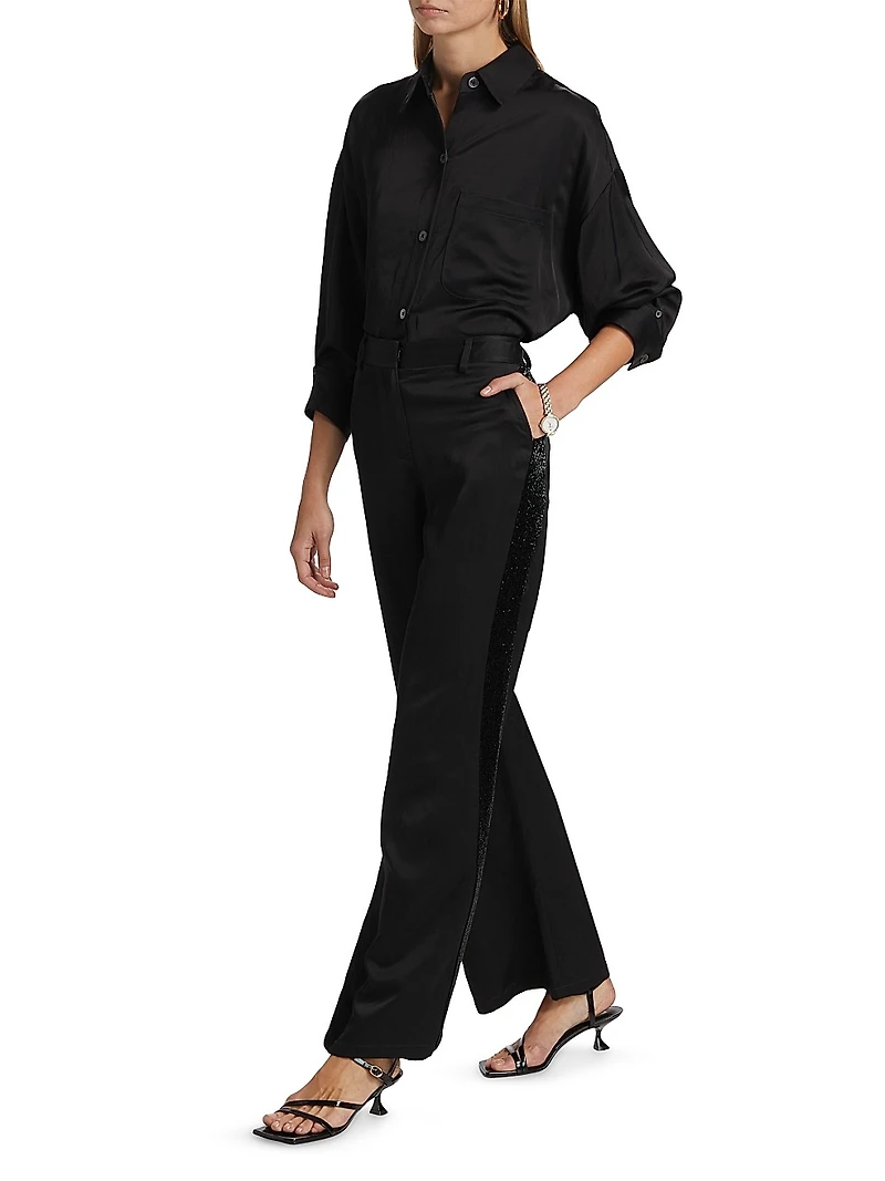 Howard Beaded Linen-Blend Straight-Leg Pants