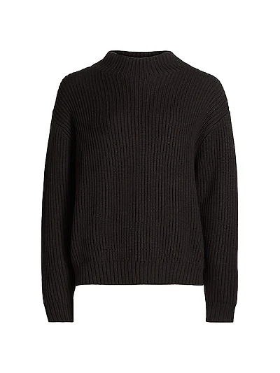 Macie Wool Rib-Knit Zip-Cuff Sweater