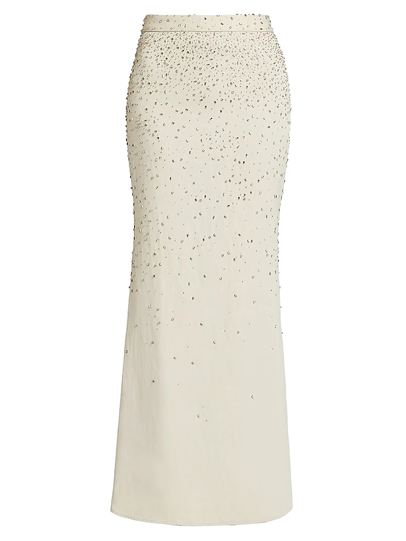 At Last Crystal-Embellished Linen-Blend Maxi Skirt