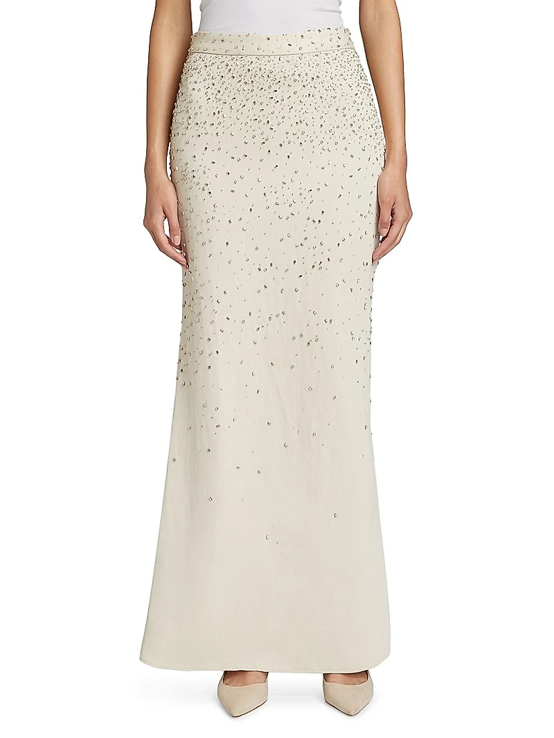 At Last Crystal-Embellished Linen-Blend Maxi Skirt