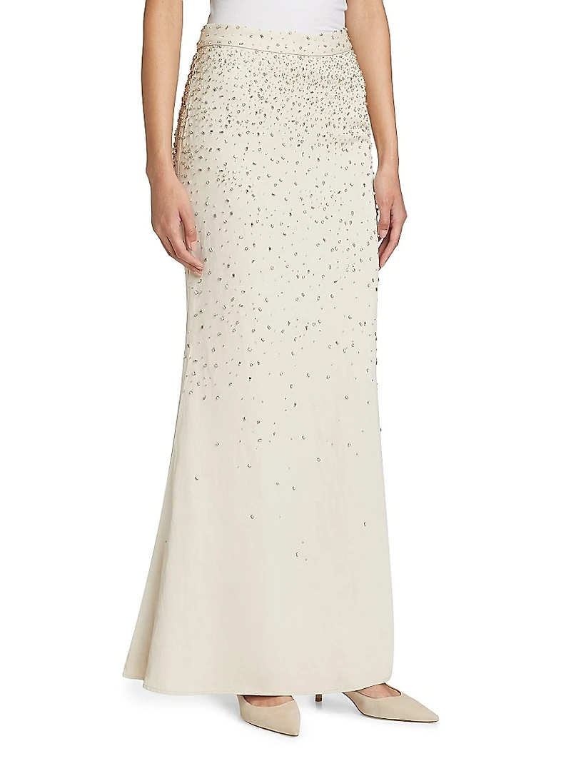 At Last Crystal-Embellished Linen-Blend Maxi Skirt