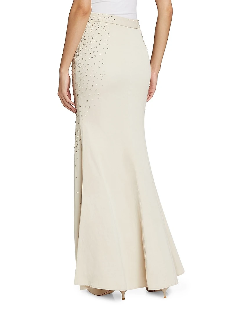 At Last Crystal-Embellished Linen-Blend Maxi Skirt