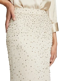 At Last Crystal-Embellished Linen-Blend Maxi Skirt