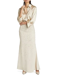 At Last Crystal-Embellished Linen-Blend Maxi Skirt