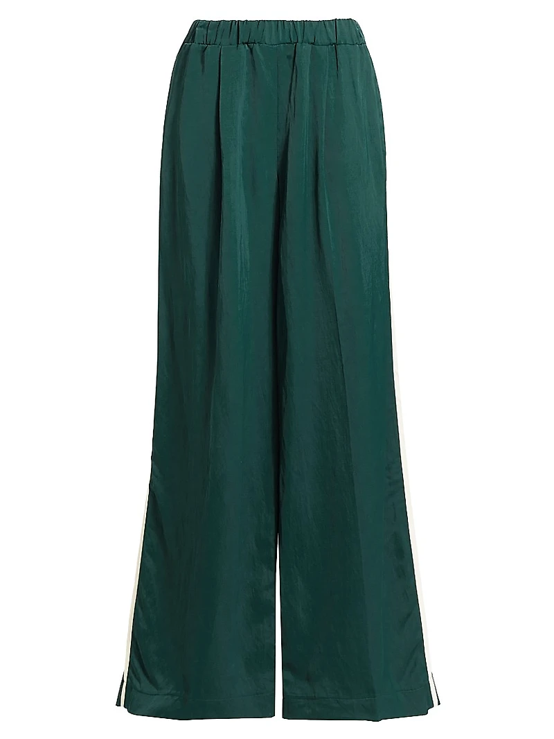 Eva Side-Stripe Linen-Blend Wide-Leg Pants