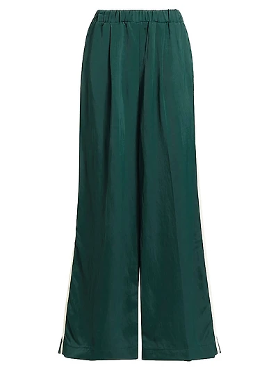 Eva Side-Stripe Linen-Blend Wide-Leg Pants