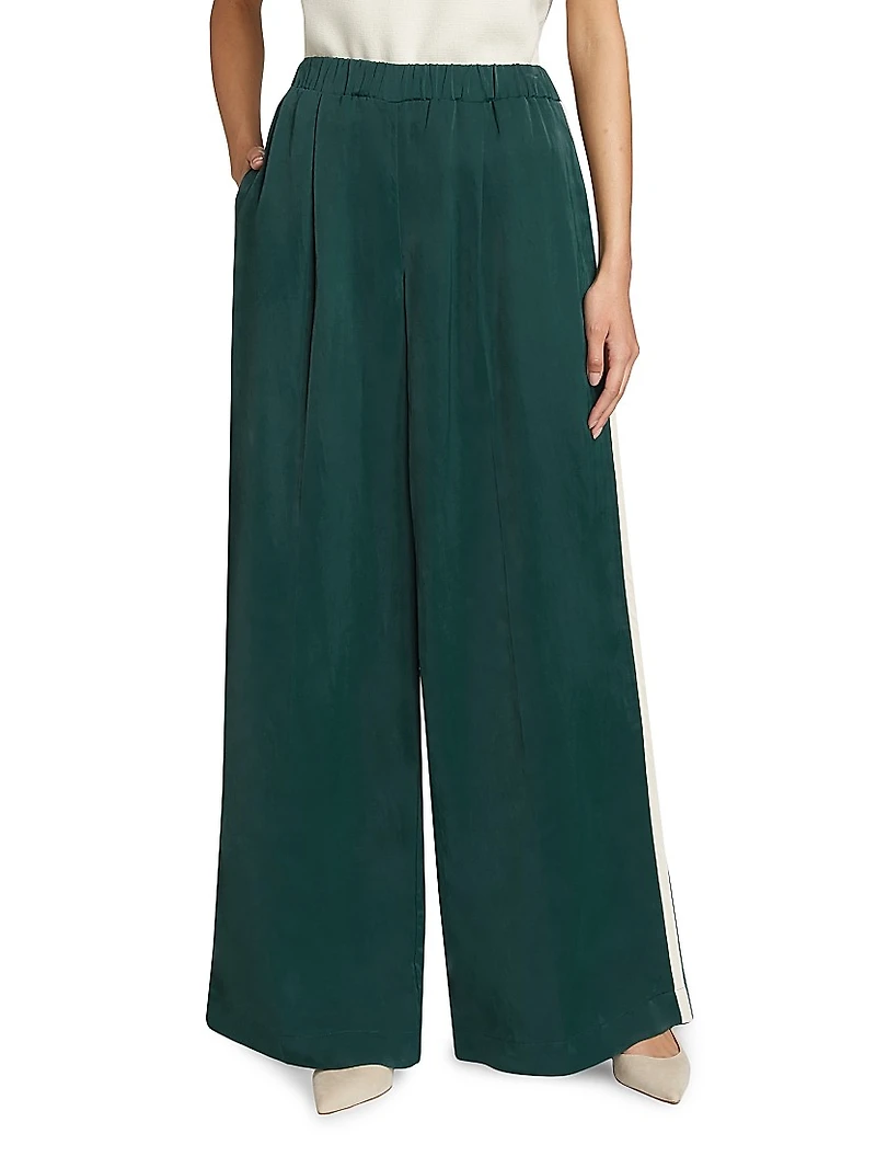 Eva Side-Stripe Linen-Blend Wide-Leg Pants