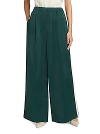 Eva Side-Stripe Linen-Blend Wide-Leg Pants