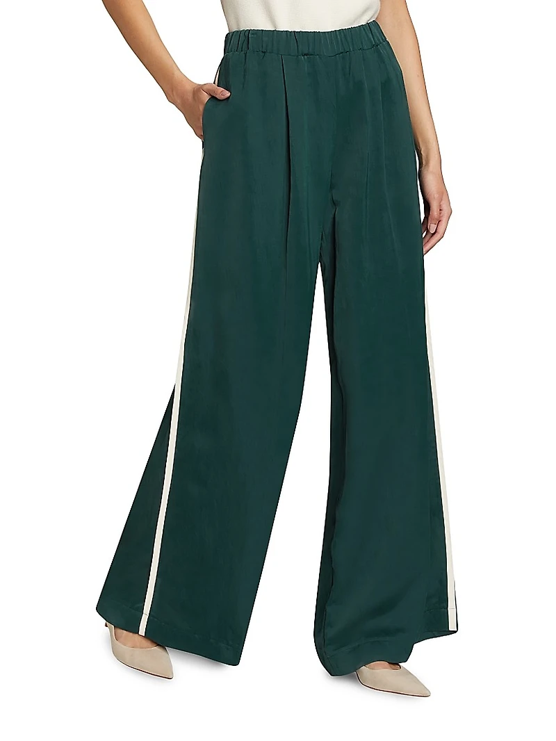 Eva Side-Stripe Linen-Blend Wide-Leg Pants