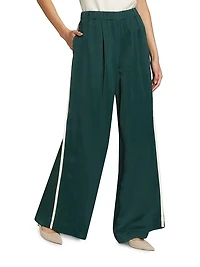 Eva Side-Stripe Linen-Blend Wide-Leg Pants