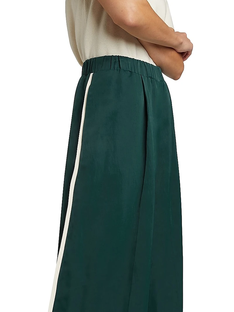 Eva Side-Stripe Linen-Blend Wide-Leg Pants