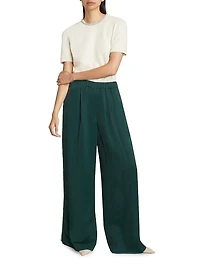 Eva Side-Stripe Linen-Blend Wide-Leg Pants