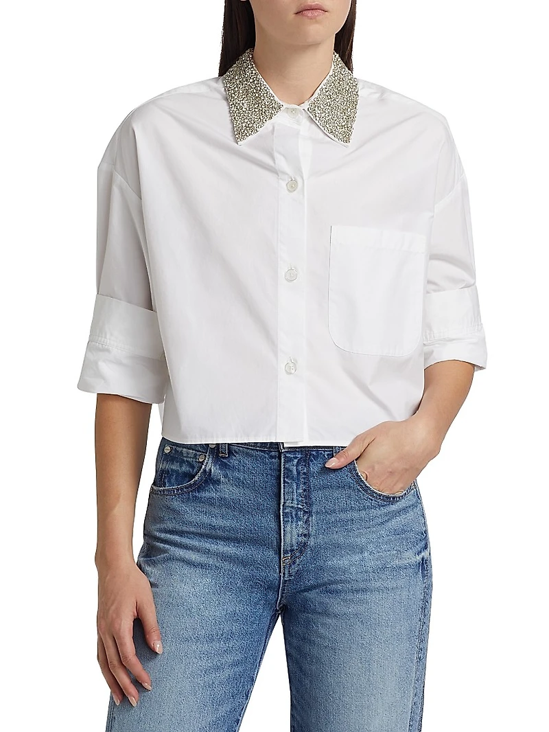 Next Ex Embellished Cotton Crop Shirt