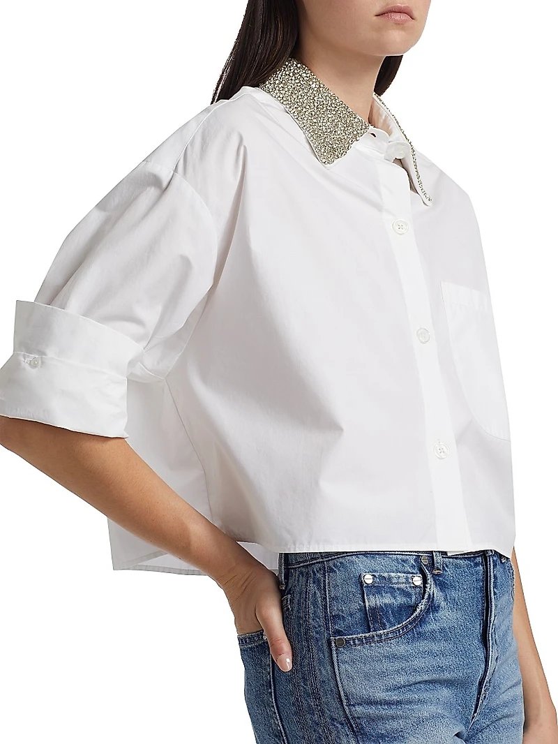 Next Ex Embellished Cotton Crop Shirt