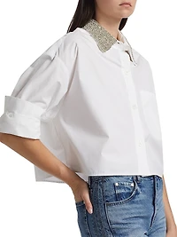 Next Ex Embellished Cotton Crop Shirt