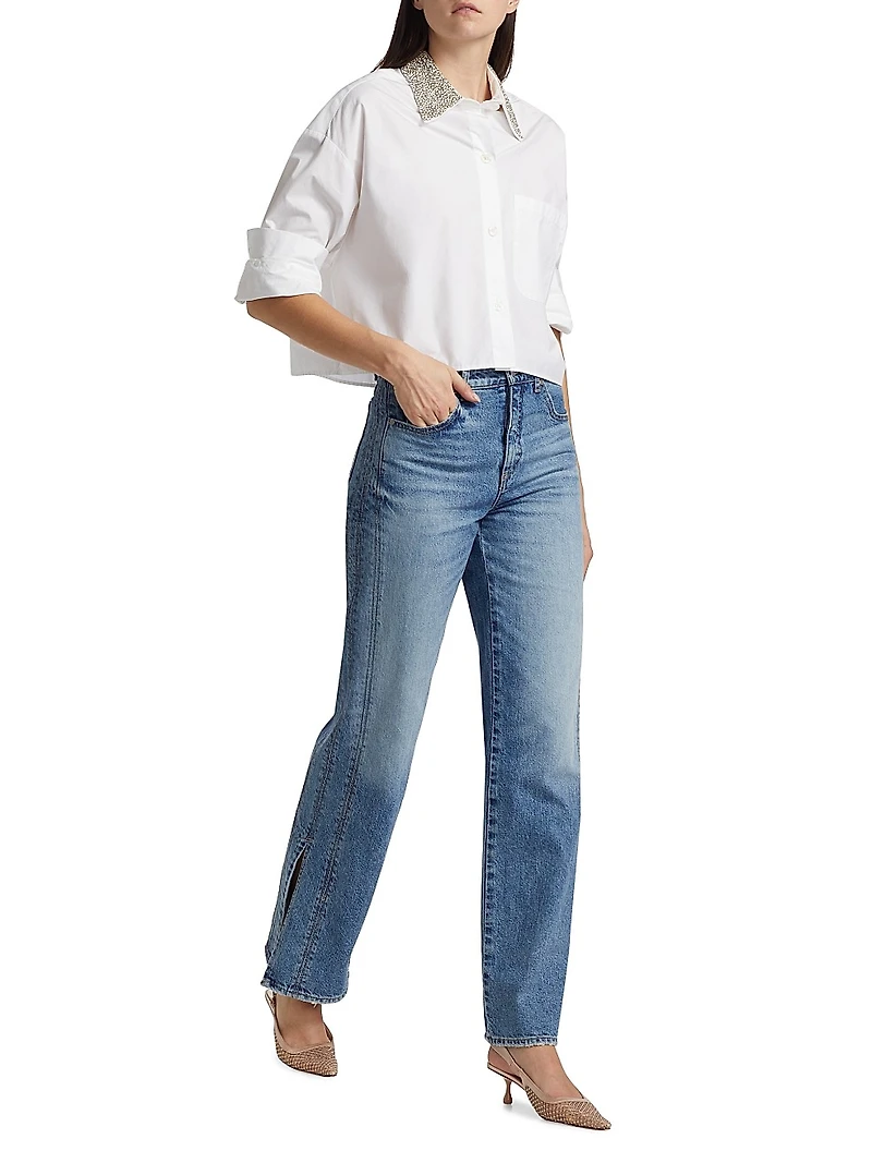 Next Ex Embellished Cotton Crop Shirt