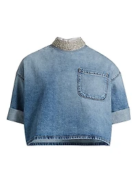 Ex T Embellished Denim Crop T-Shirt