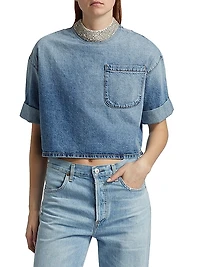 Ex T Embellished Denim Crop T-Shirt