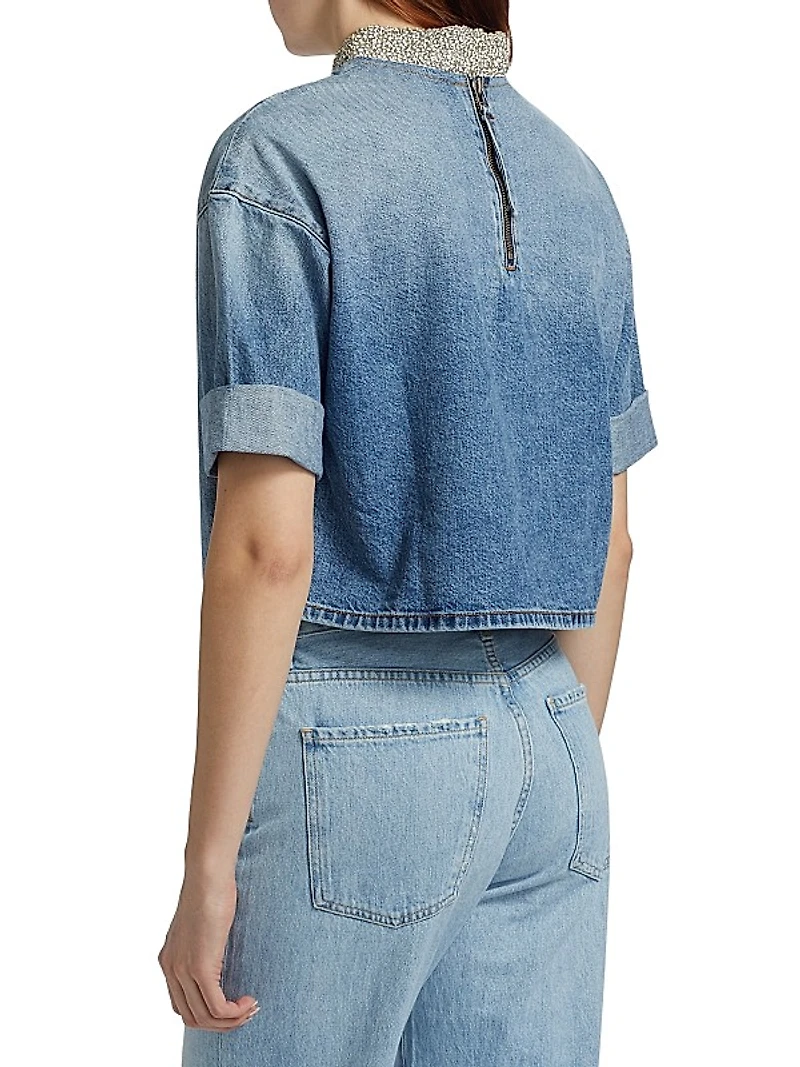 Ex T Embellished Denim Crop T-Shirt