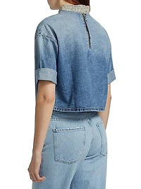 Ex T Embellished Denim Crop T-Shirt